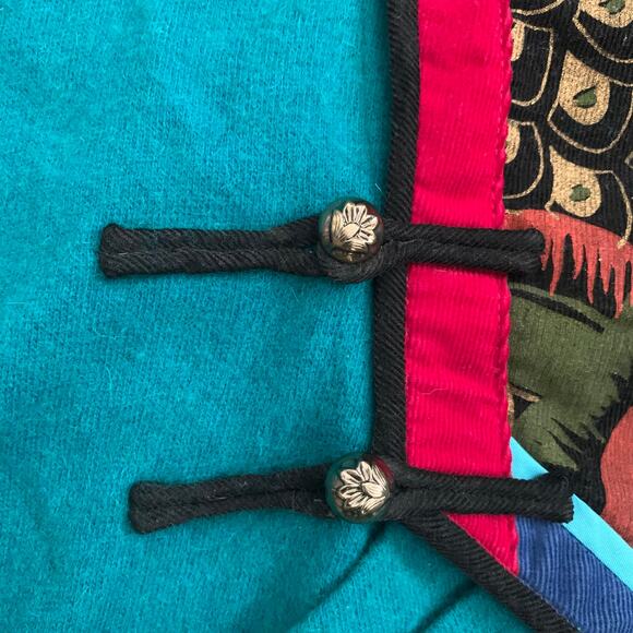 Vintage Blue Green Chinese Corduroy Embroidered Fish Sweater Jacket Sz M (apprx) - Picture 14 of 16